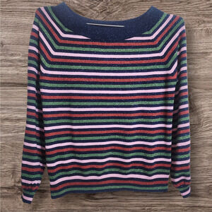 Boden striped wool blend sparkly long sleeve colorful sweater woman's size 8